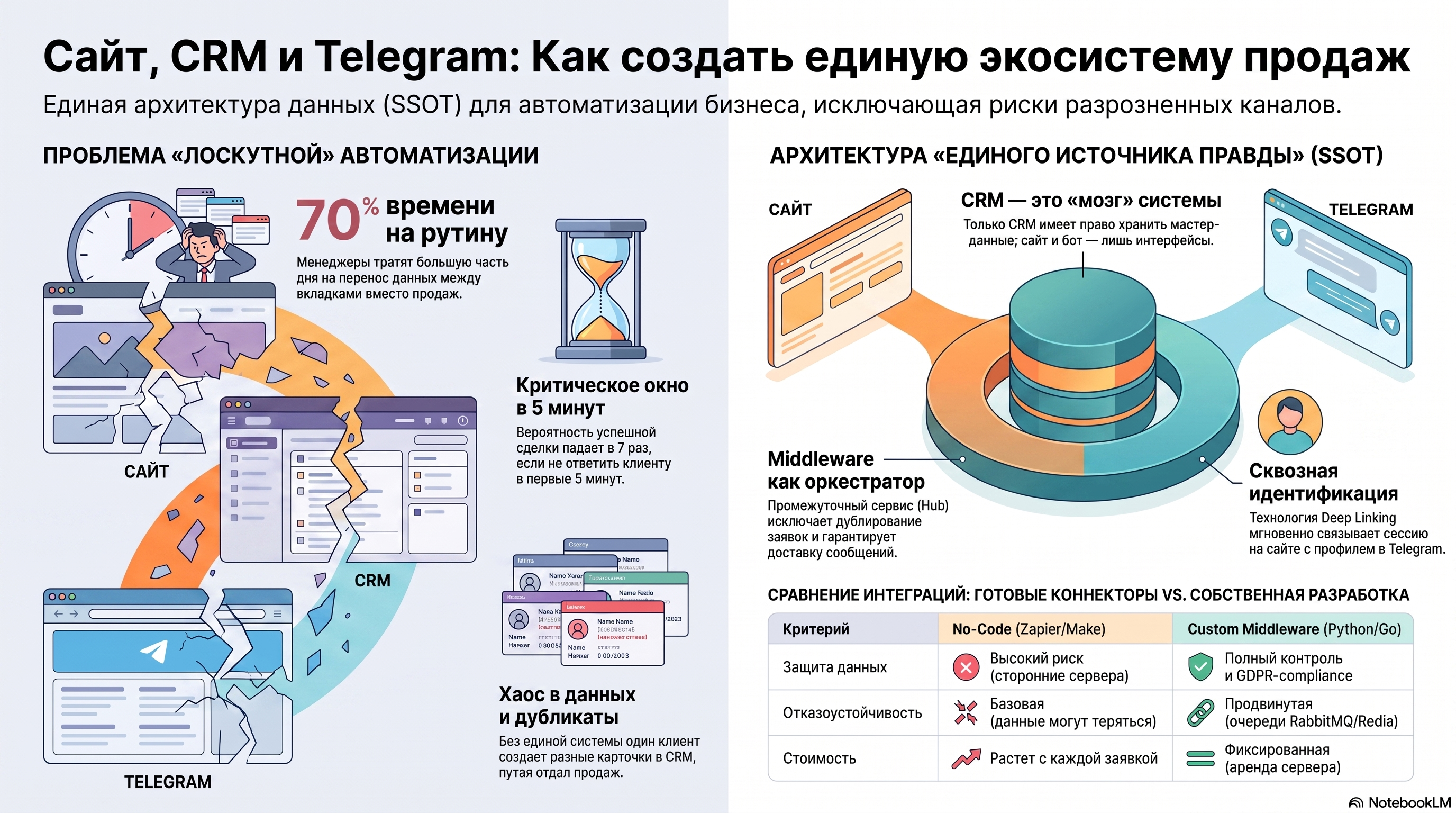 Сайт, CRM и Telegram-бот: как связать их в единую систему без хаоса и потери клиентов