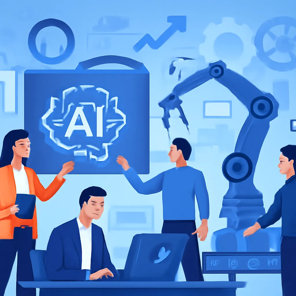 Employees utilizing AI business automation tools