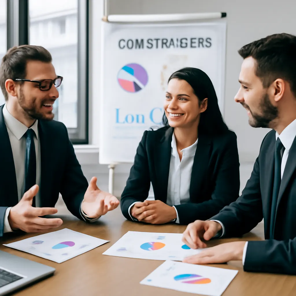 Ludzie biznesu omawiający strategie CRM z wykresami.