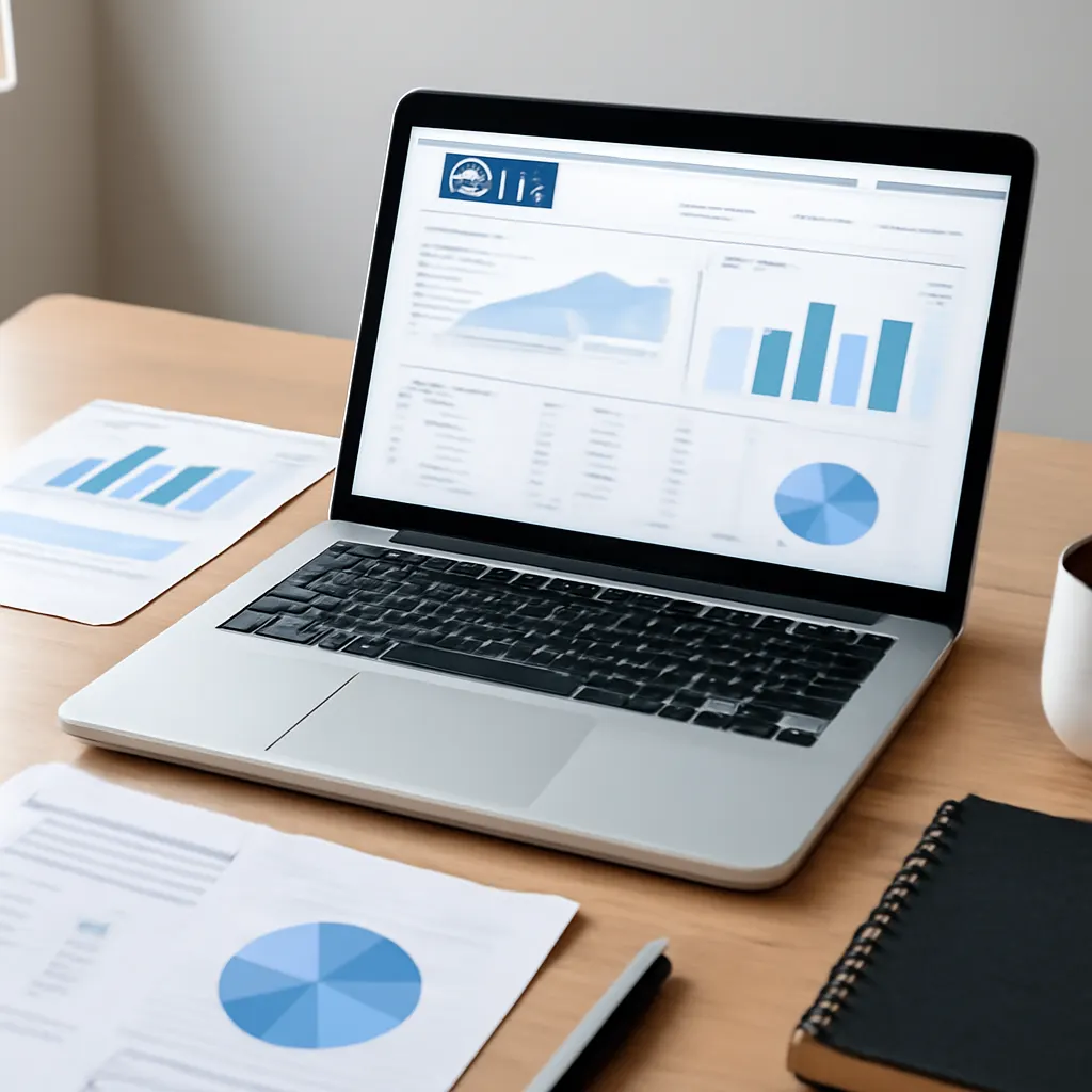 Office workspace with CRM software