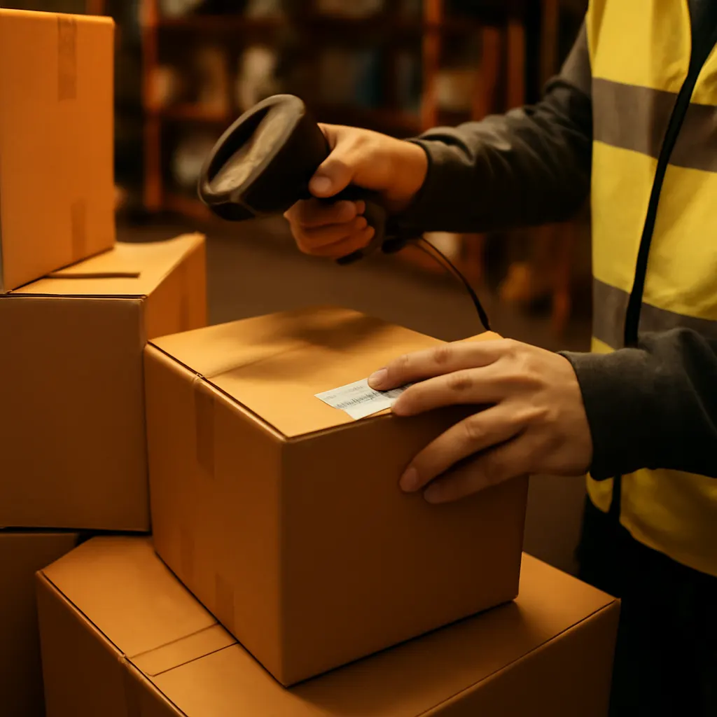 Warehouse worker using a handheld scanner