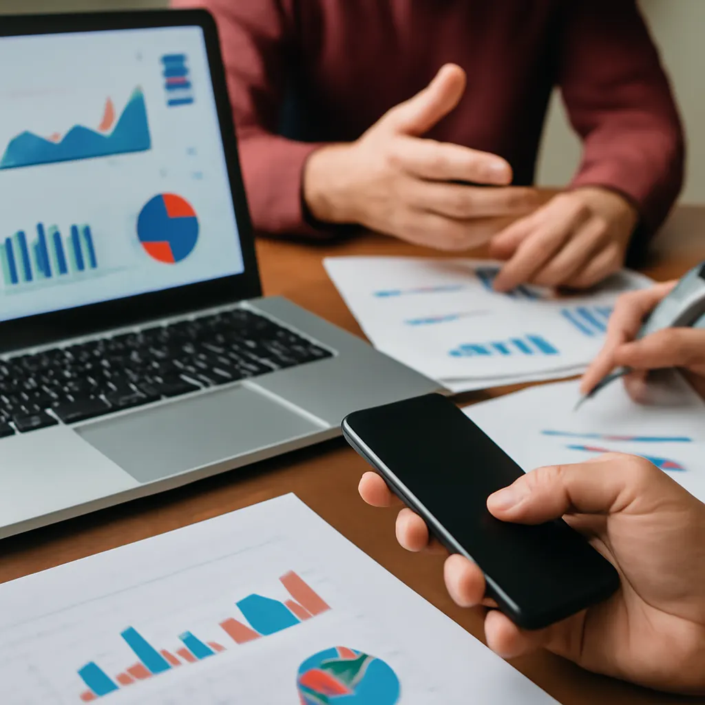 Nahaufnahme eines Teams, das Automatisierungsstrategien mit Diagrammen und Grafiken diskutiert.