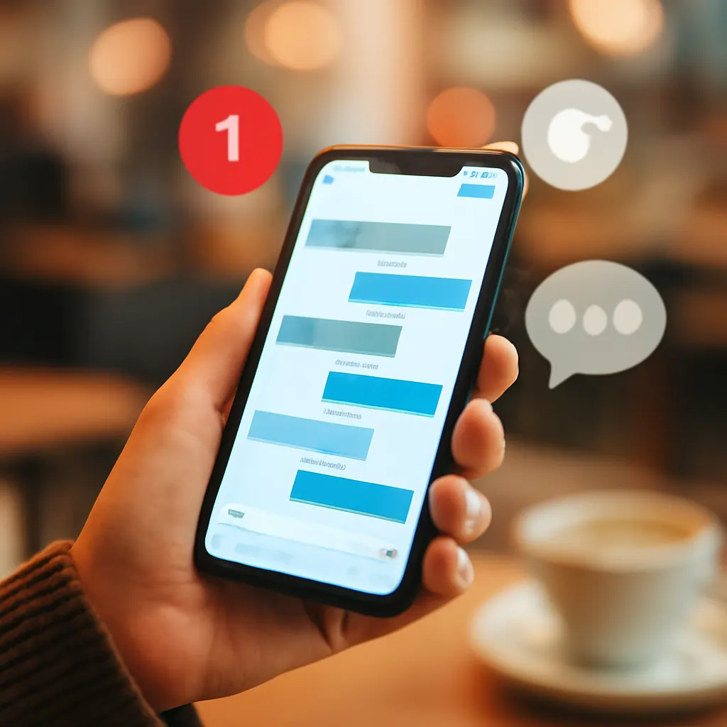 Смартфон с открытым чатом в кафе
