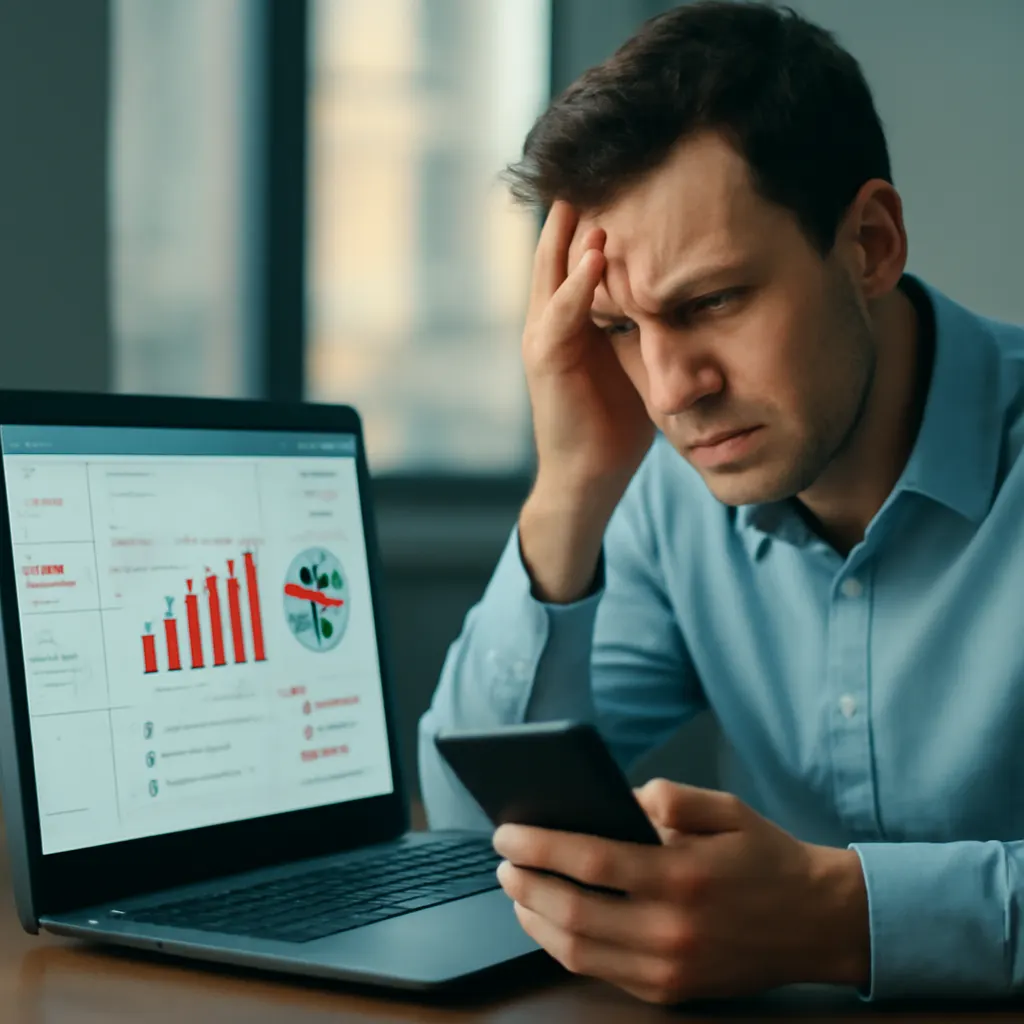 Zmartwiony pracownik z problemami z CRM