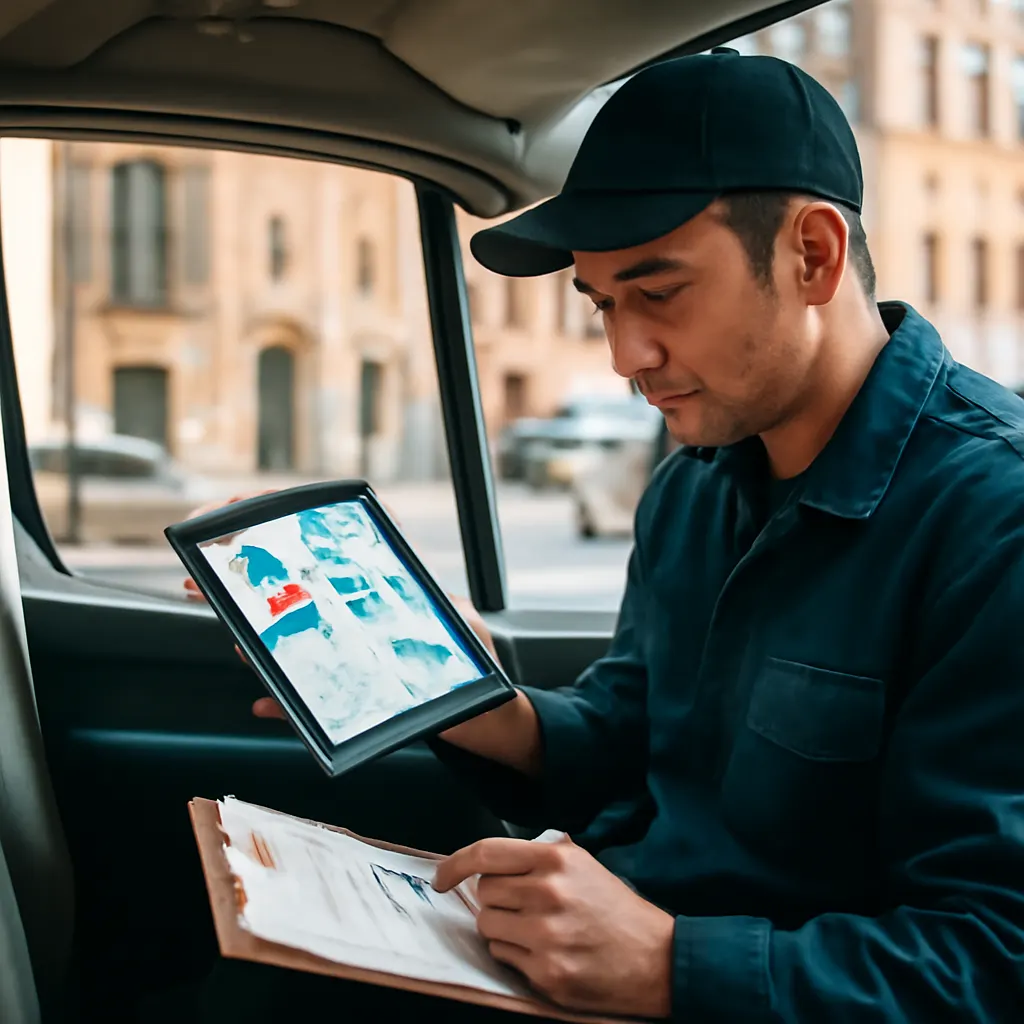 Technician using CRM on tablet