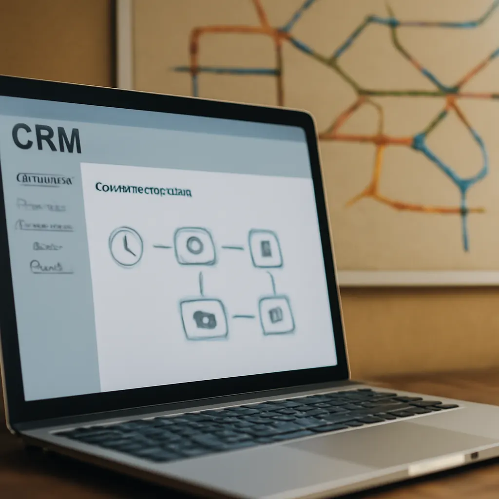 Экран ноутбука с интерфейсом CRM-системы.