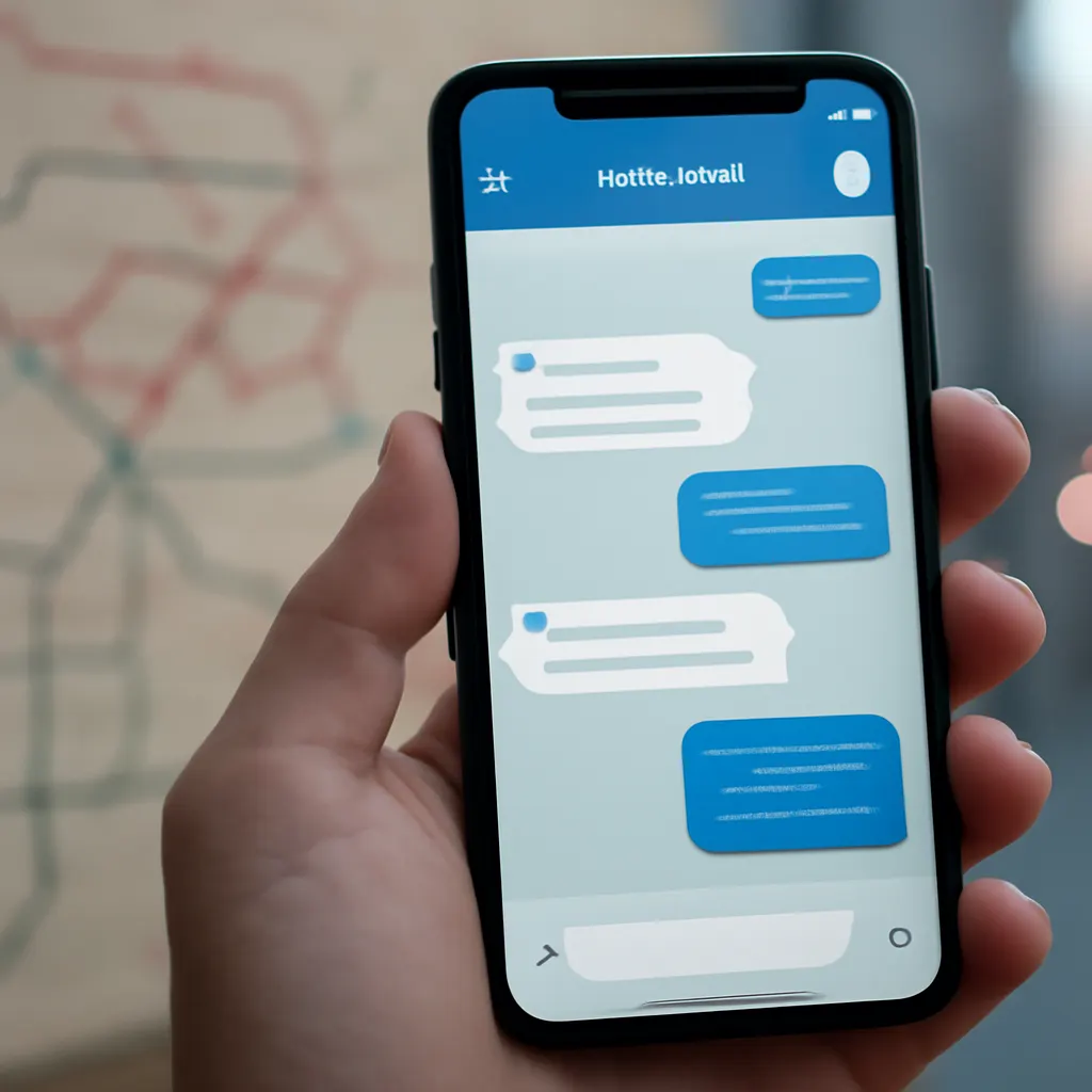 Zbliżenie na smartfona z interfejsem czatu Telegram z rozmową z botem.