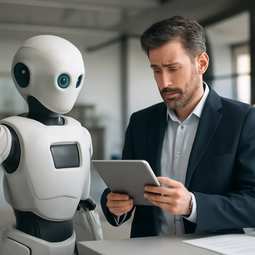 Владелец бизнеса анализирует данные с помощью AI-менеджера