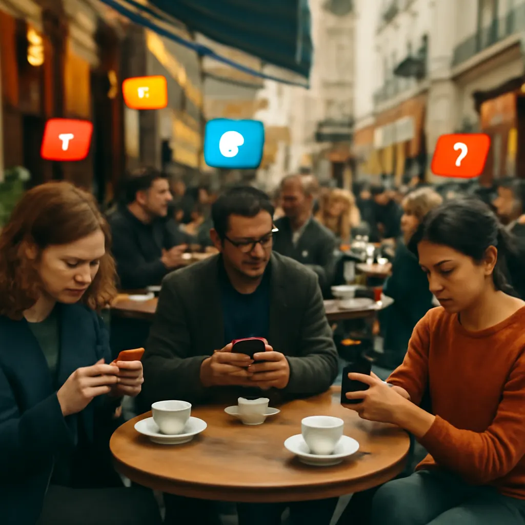 Technologie-Interaktion in einem europäischen Café