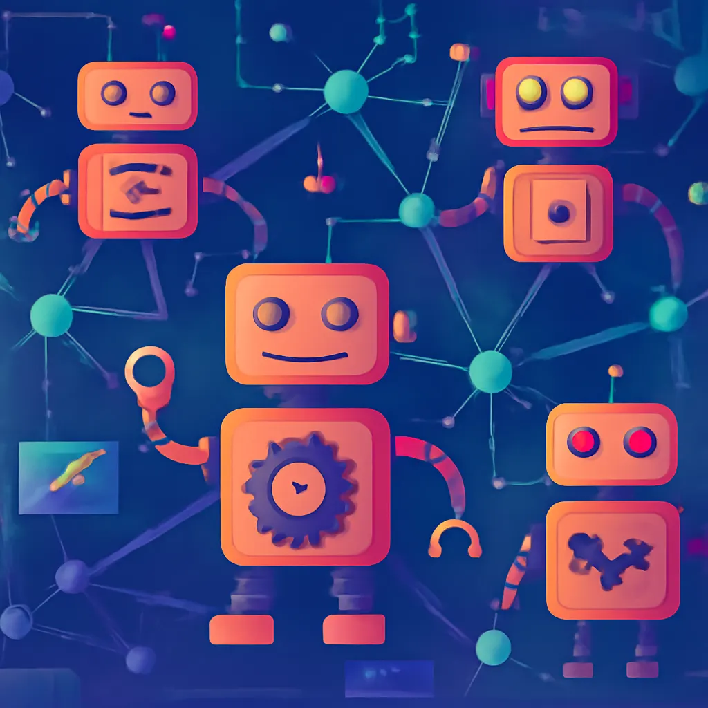 Digital bots interacting in a team setting.