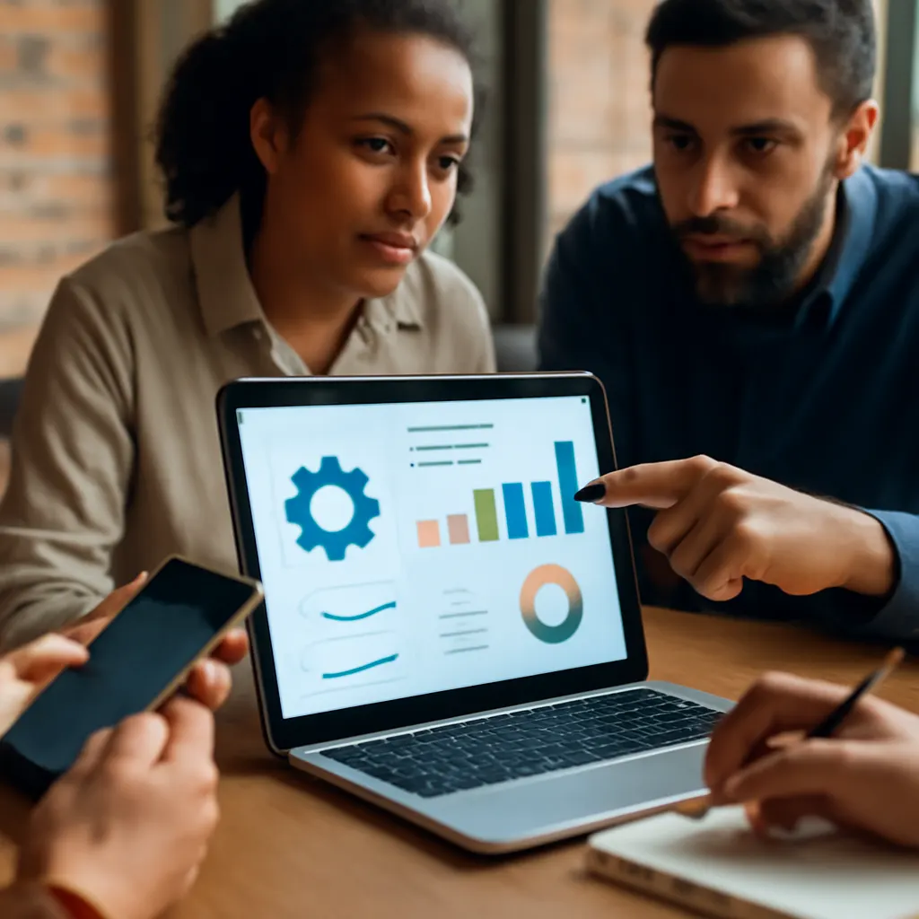Employees collaborating on business automation