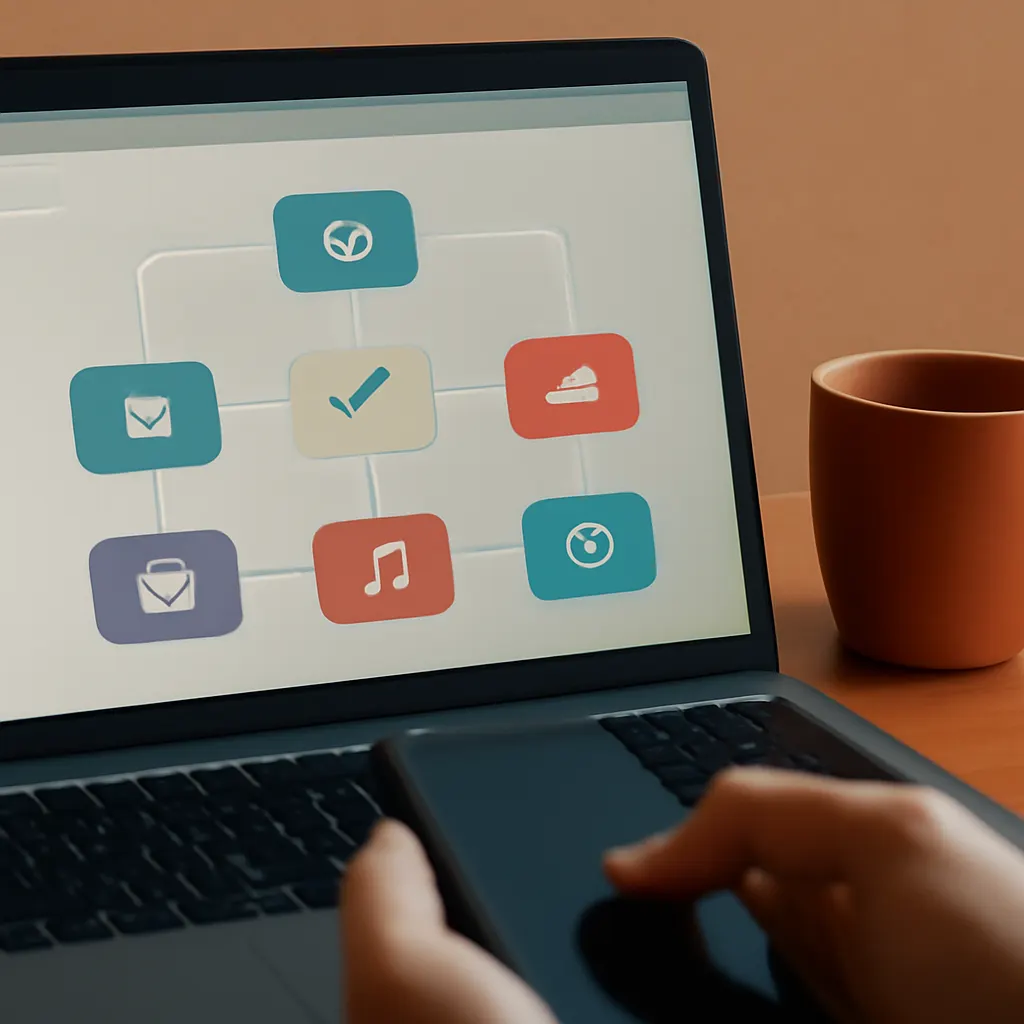 Business automation workflow on a laptop