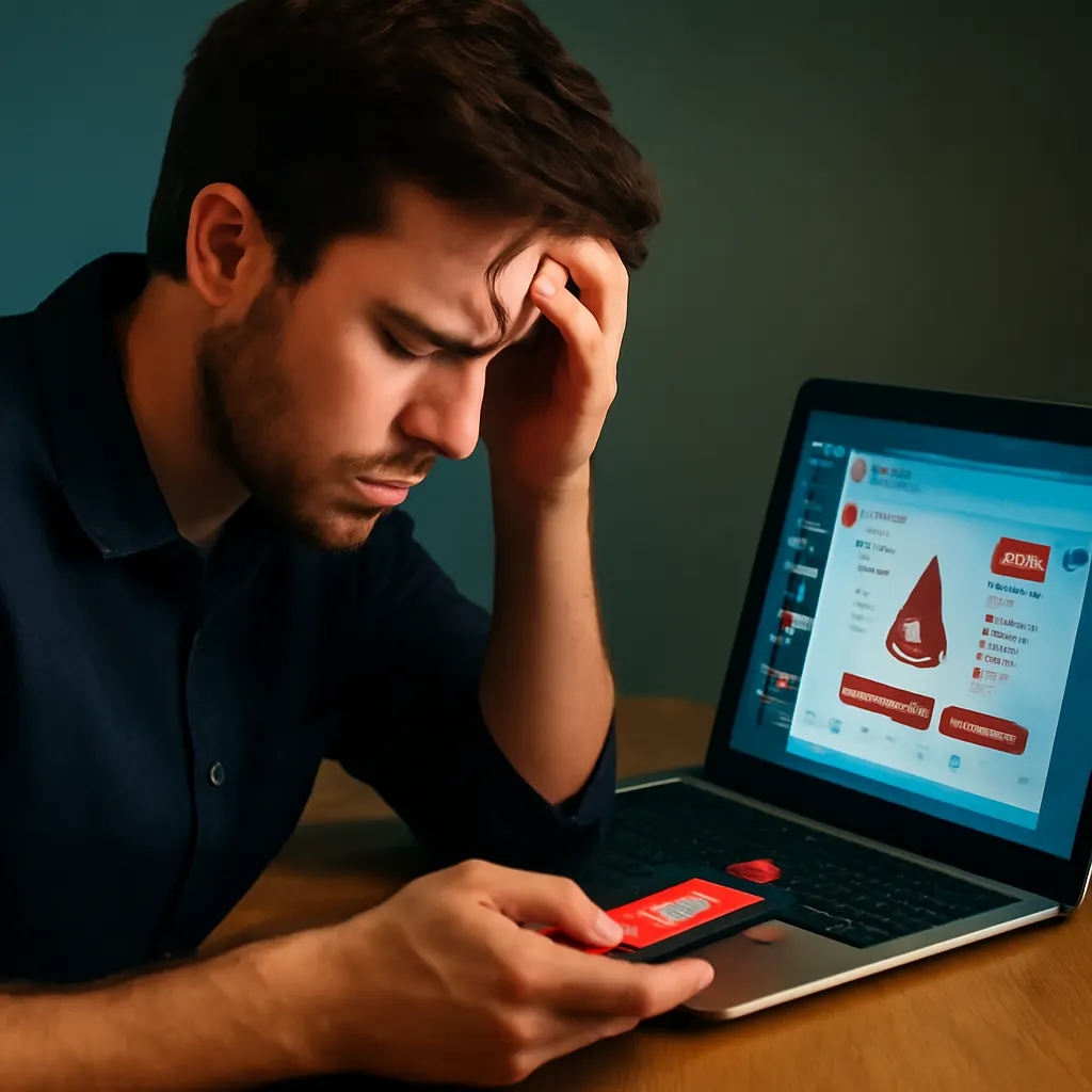 Frustrierter Mitarbeiter mit CRM-Fehlermeldungen