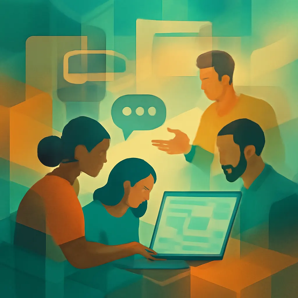 Team collaboration in software development.