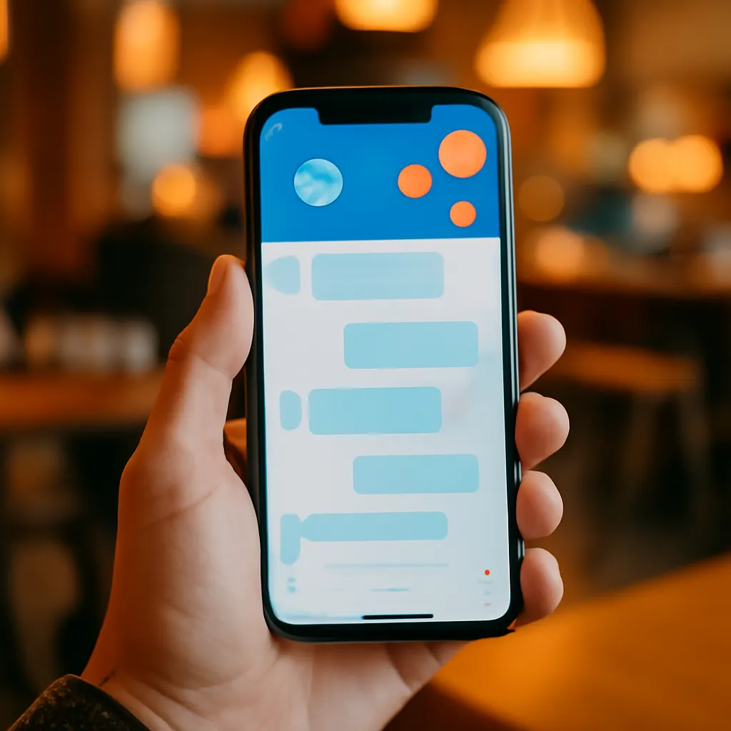 Eine Hand hält ein Smartphone mit einer Telegram-Chat-Oberfläche.