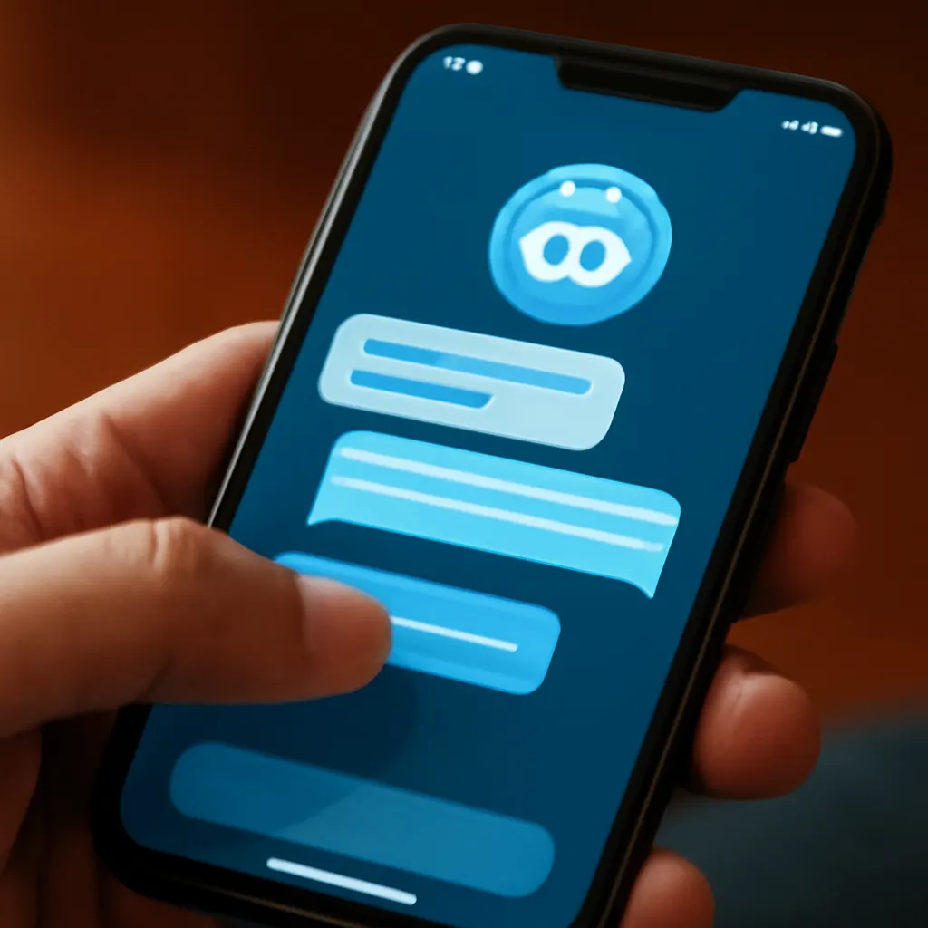 Крупный план руки, которая использует смартфон для взаимодействия с Telegram-ботом.