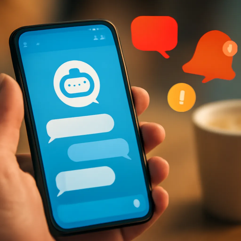 Телефон в руке с интерфейсом Telegram-бота