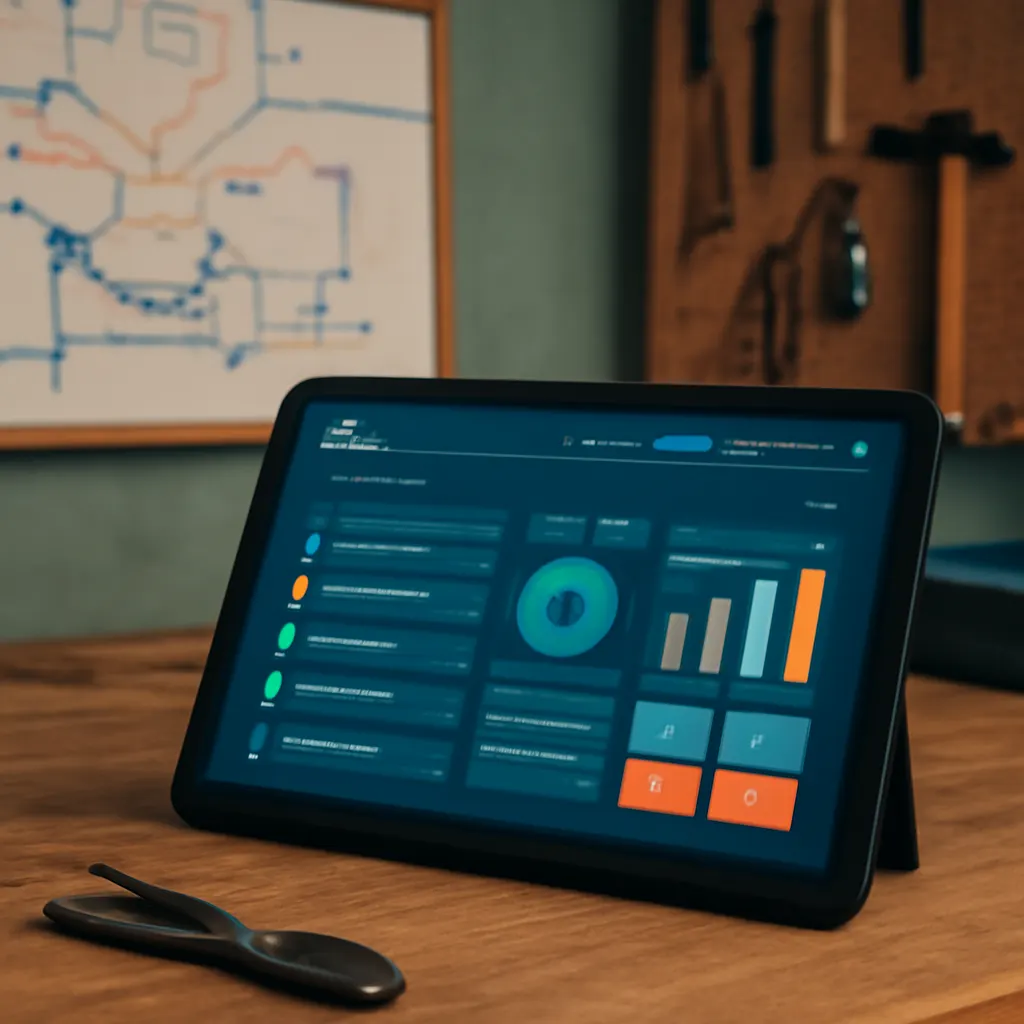 Tablet pokazujący panel CRM z zadaniami automatyzacji.