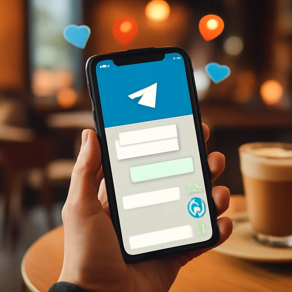 Смартфон с интерфейсом Telegram в кафе