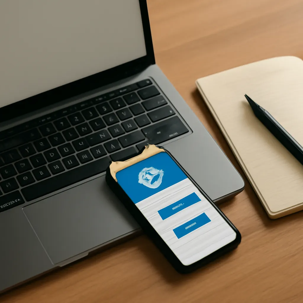 Организованное рабочее место с ноутбуком и смартфоном