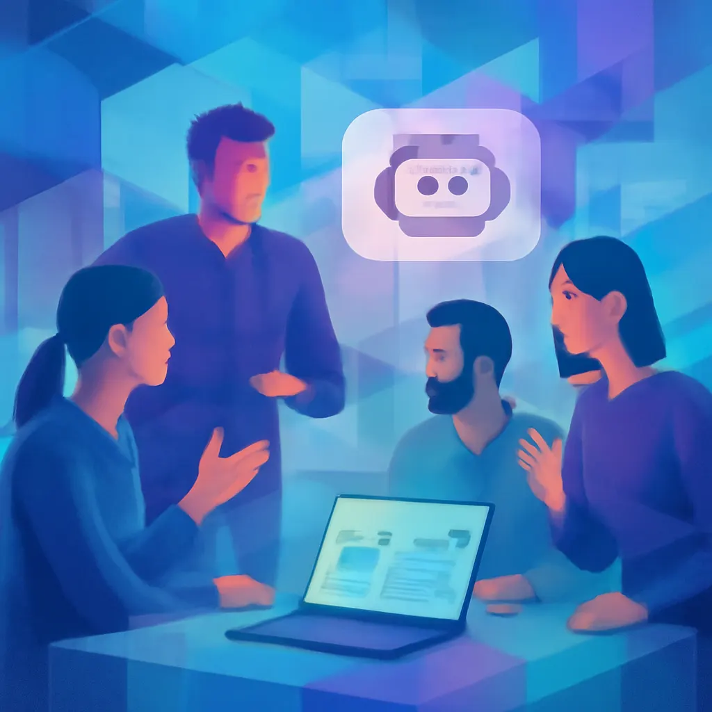 Team discussing AI chatbot strategies