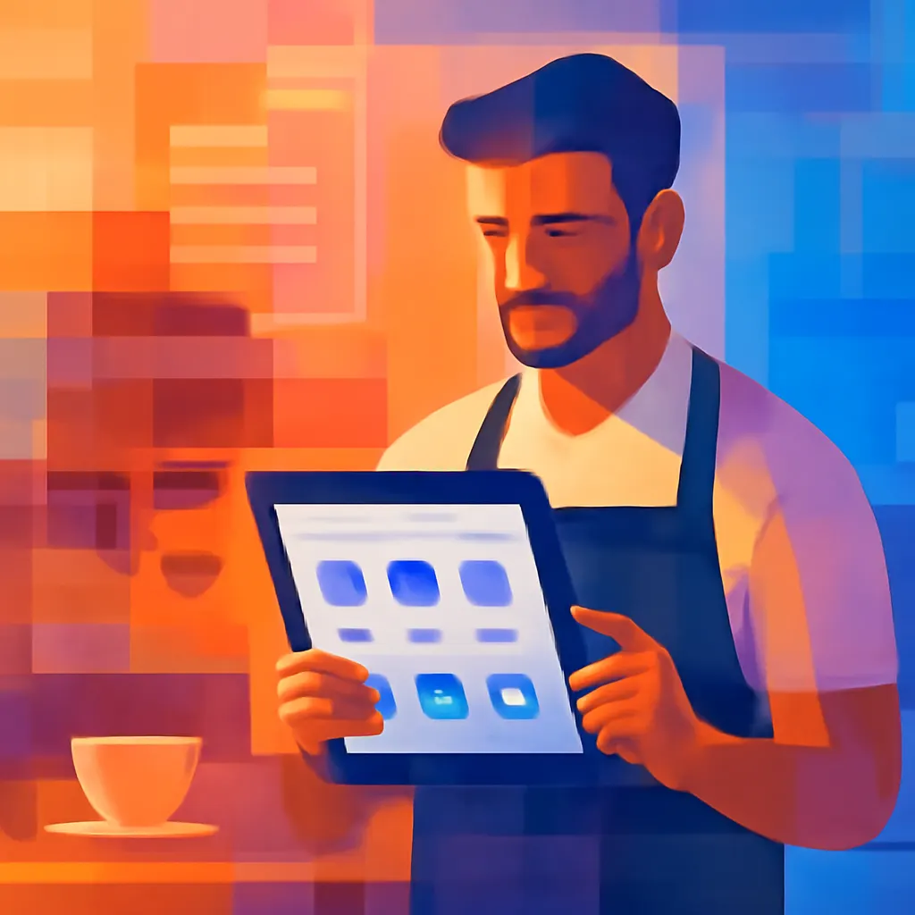 Coffee shop owner managing automation
