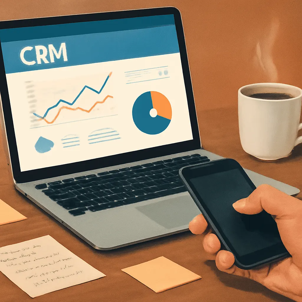 Ноутбук с открытой страницей бесплатной CRM