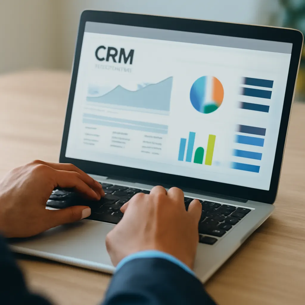 Uczestnik pracujący na laptopie z oprogramowaniem CRM