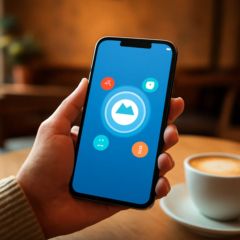 Person interacting with a Telegram bot in a cafe
