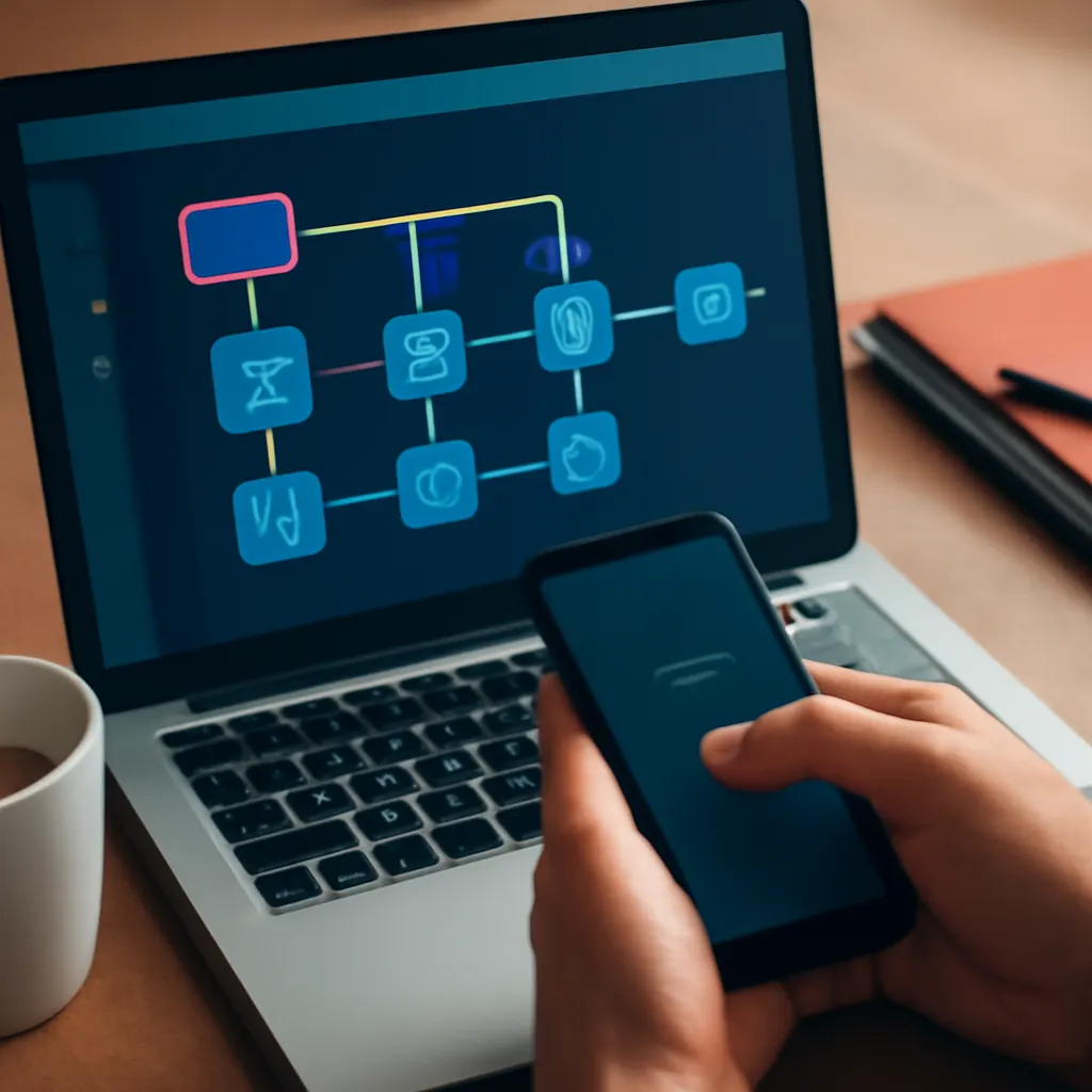 Business automation workflow on a laptop