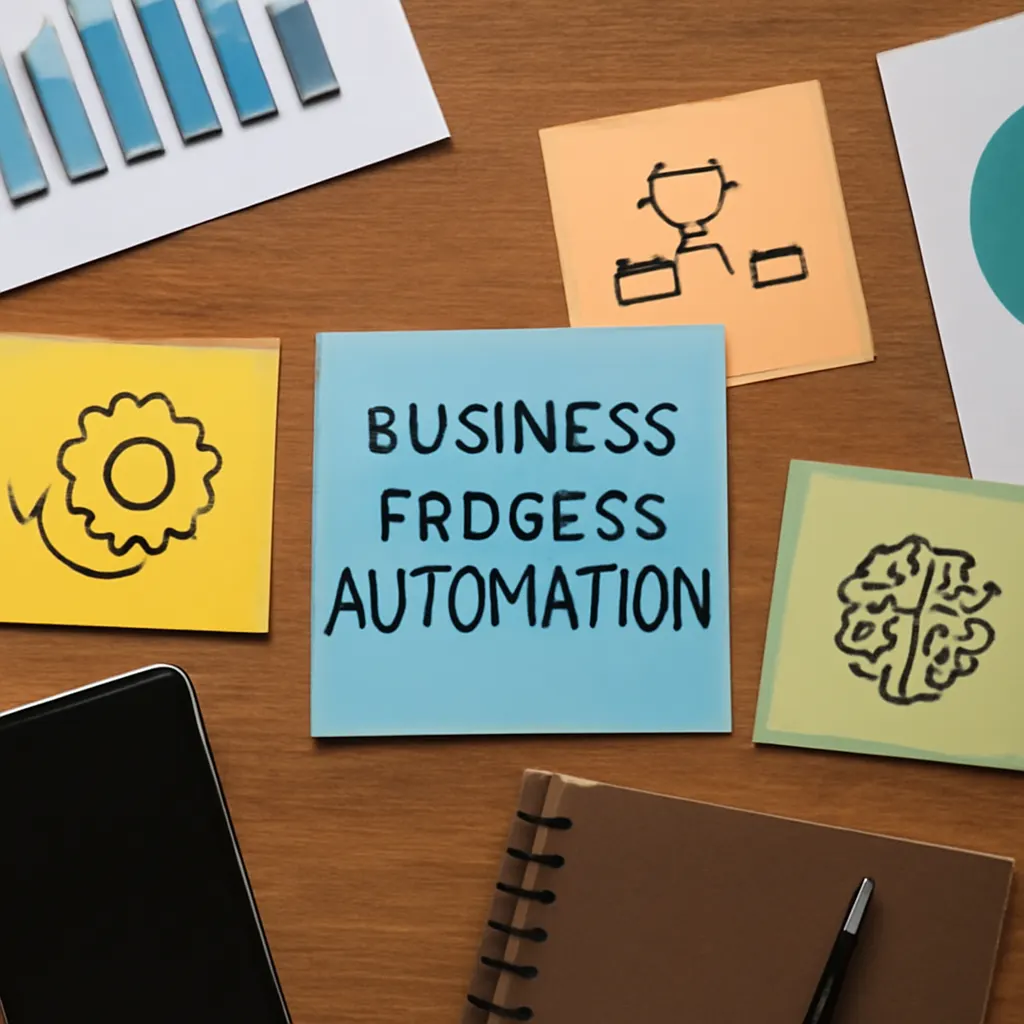 Planning business automation with sticky notes and charts