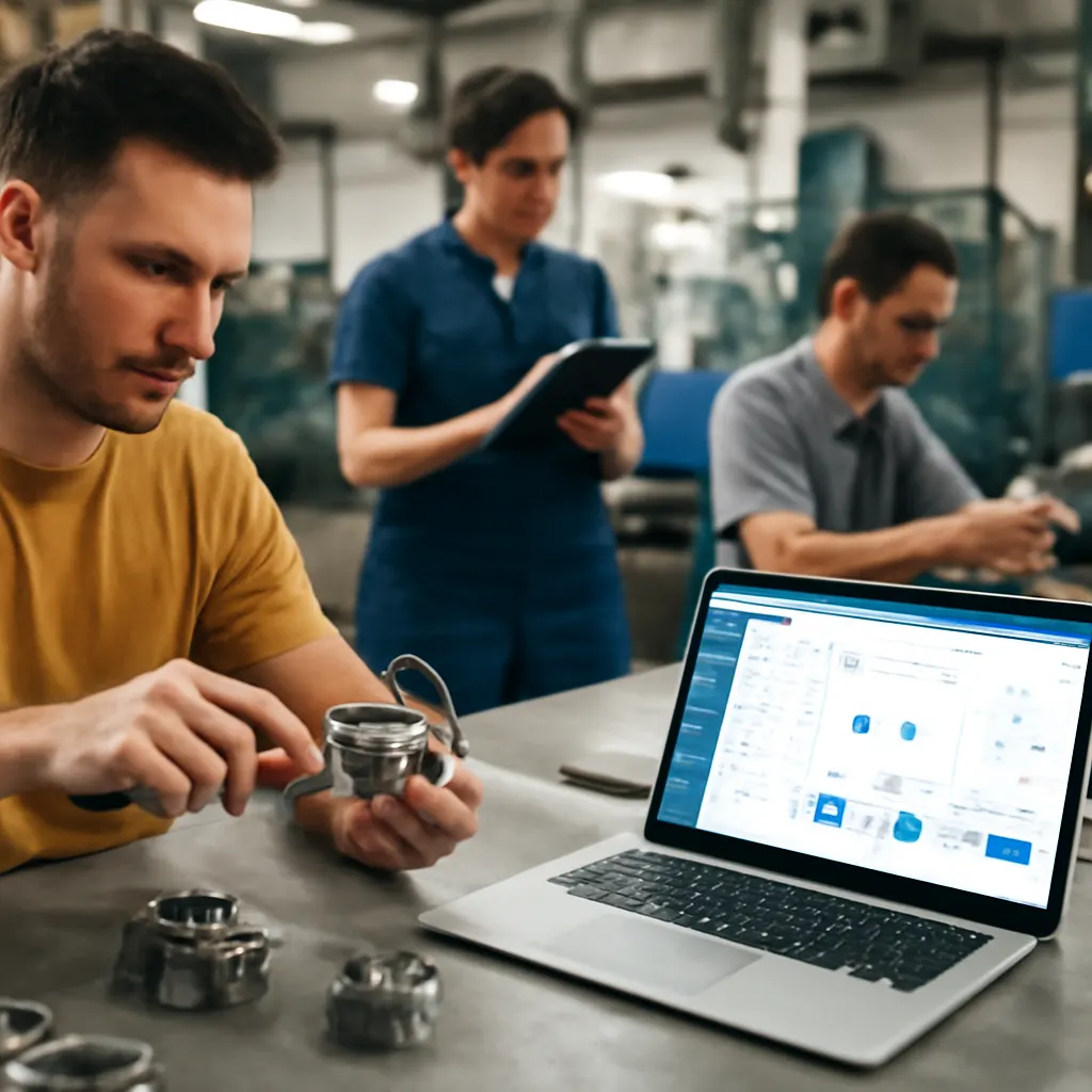 Eine gut organisierte Produktionsstätte mit Mitarbeitern, die an der CRM-Integration arbeiten