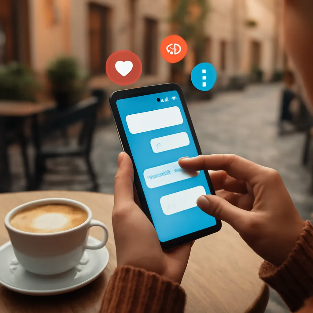 Person using smartphone at café
