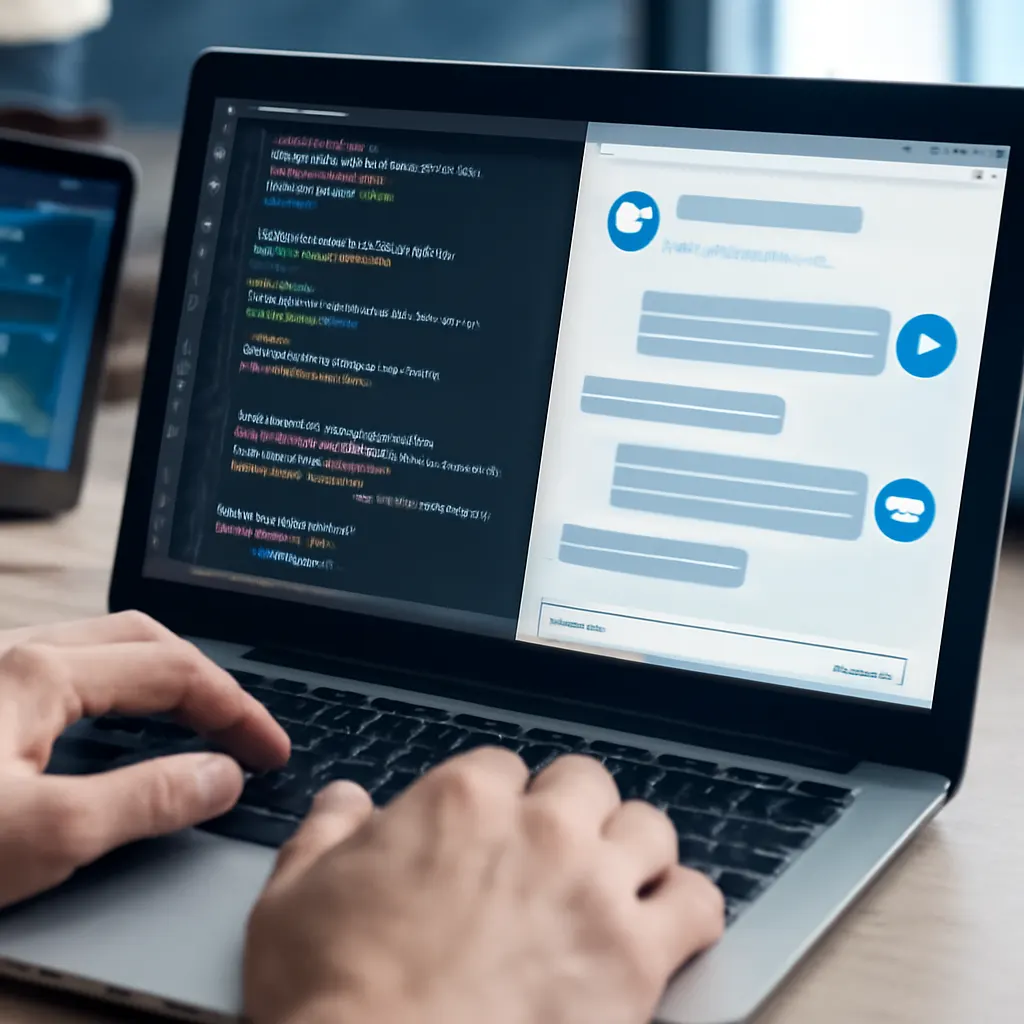 Ein Entwickler testet einen Telegram-Bot an einem Computer.