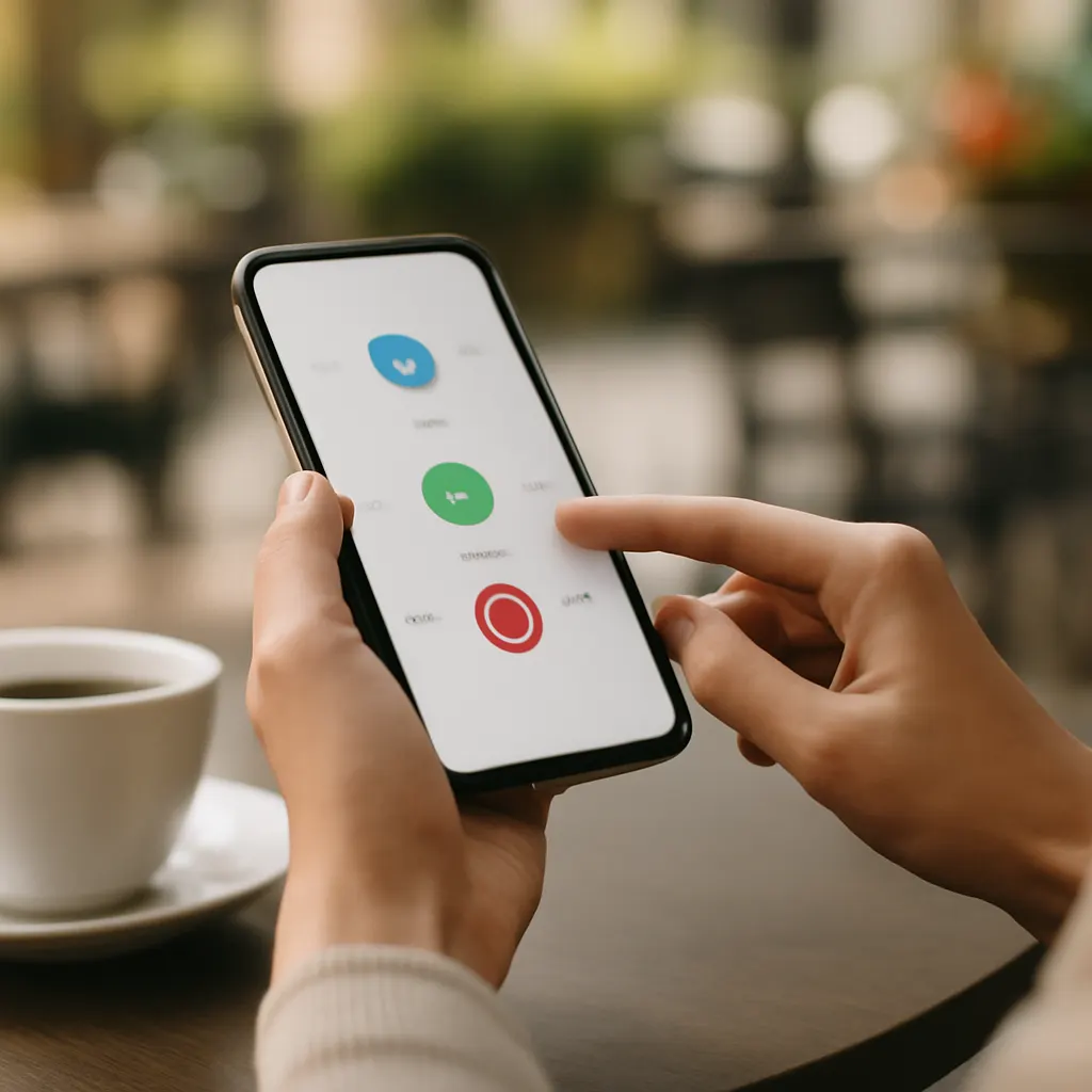 Working on business automation using a smartphone at a cafe