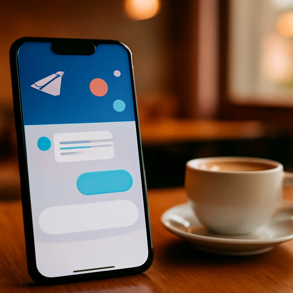 Смартфон с открытым чатом в кафе