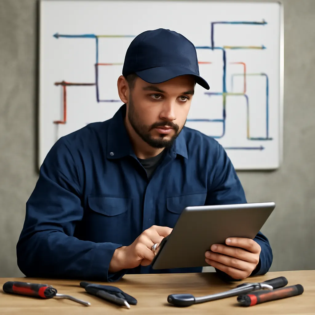 Technik pracujący nad procesami automatyzacji