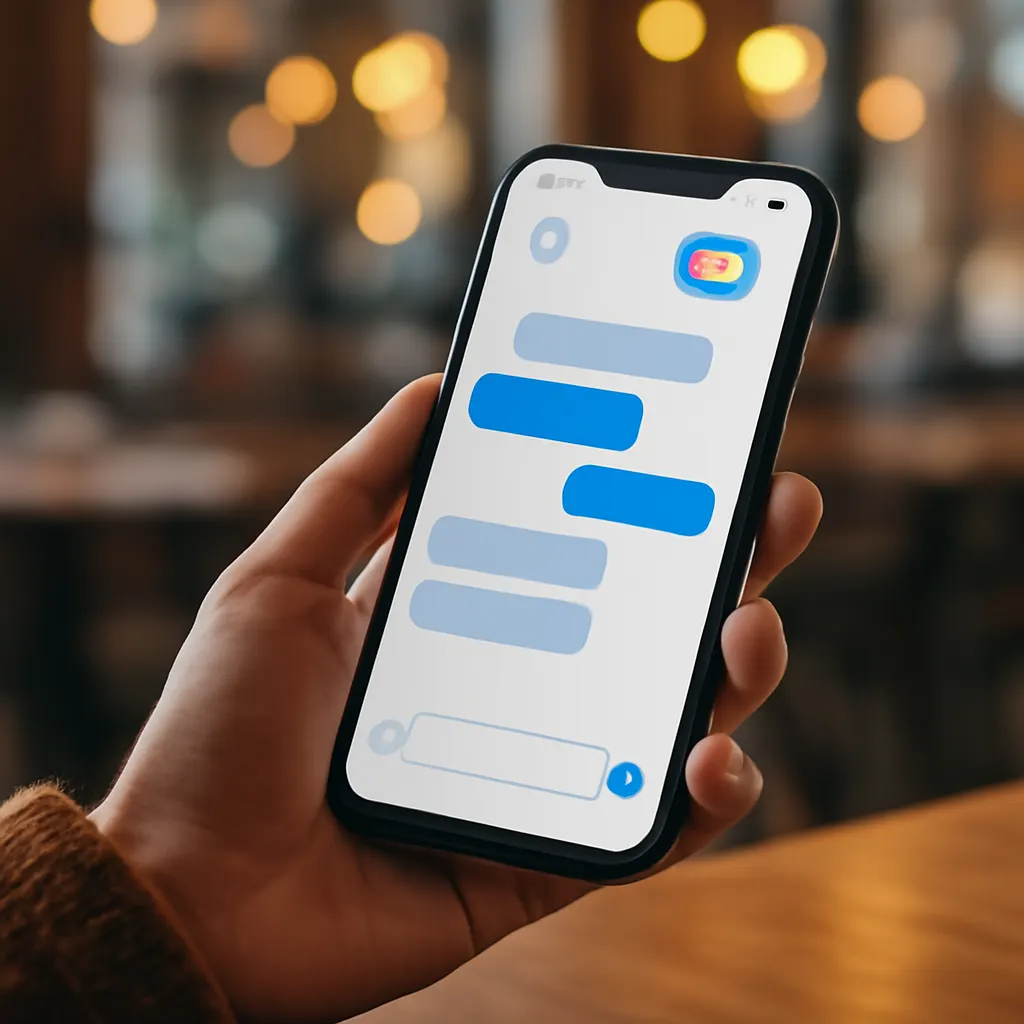 Smartphone in hand showing chat interface