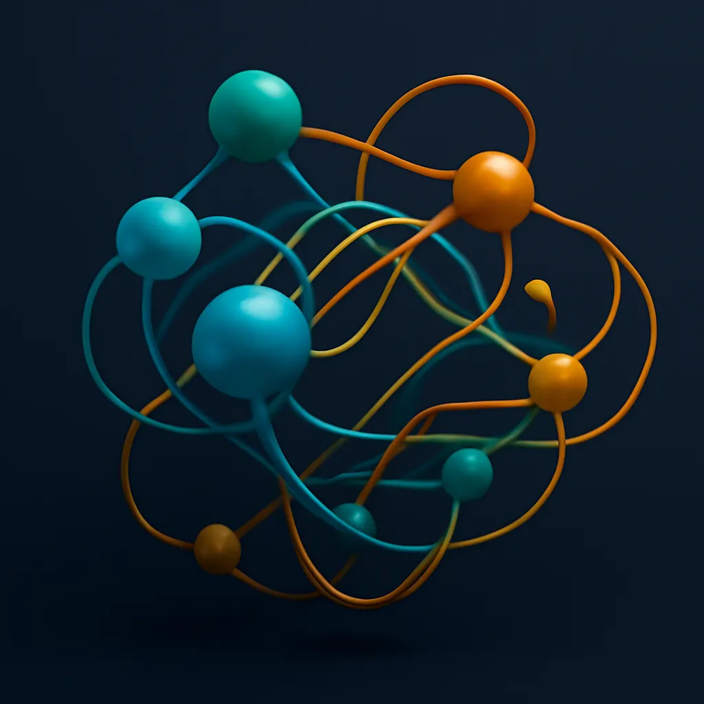 Abstract data flow sculpture in teal and amber