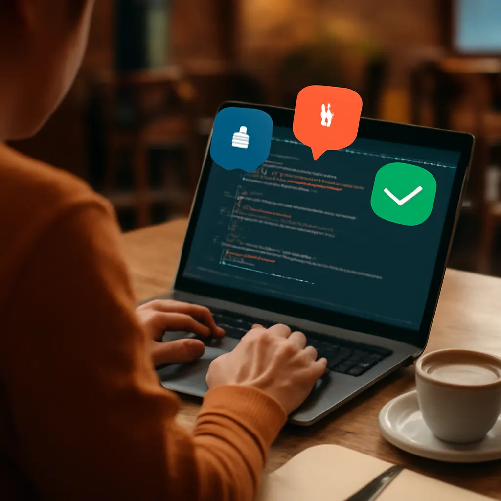 Person coding in a café