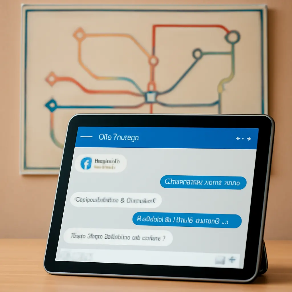 Zbliżenie na ekran tabletu z interfejsem chatbota Telegram.