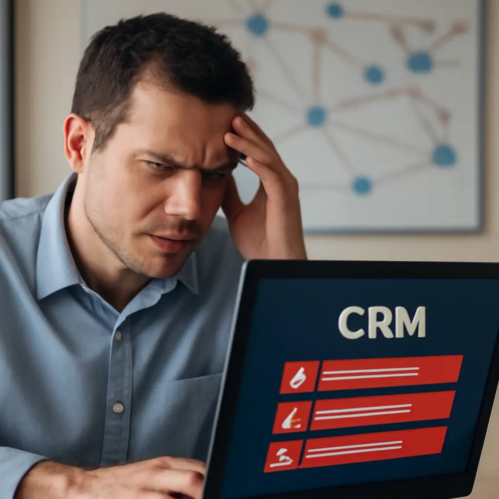 Zestresowany pracownik z błędami CRM