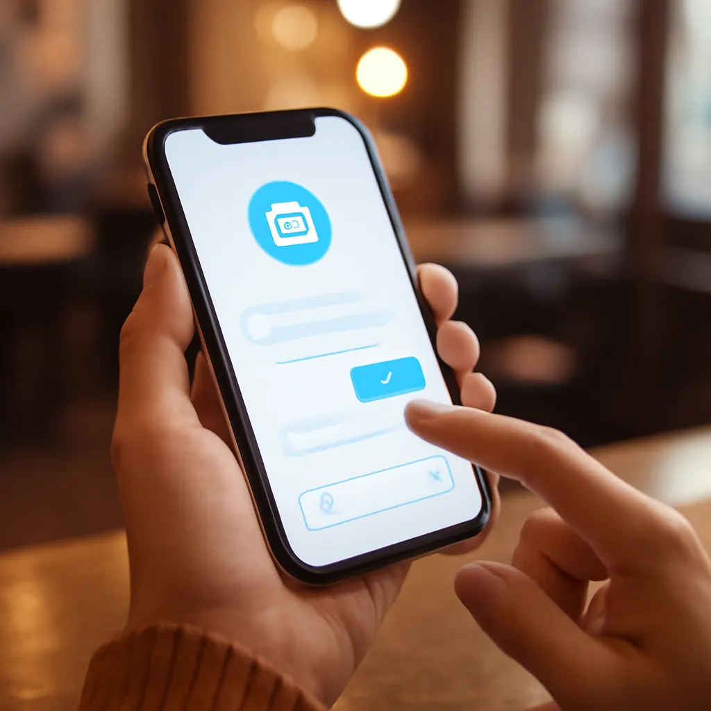Человек использует Telegram-бота в кафе