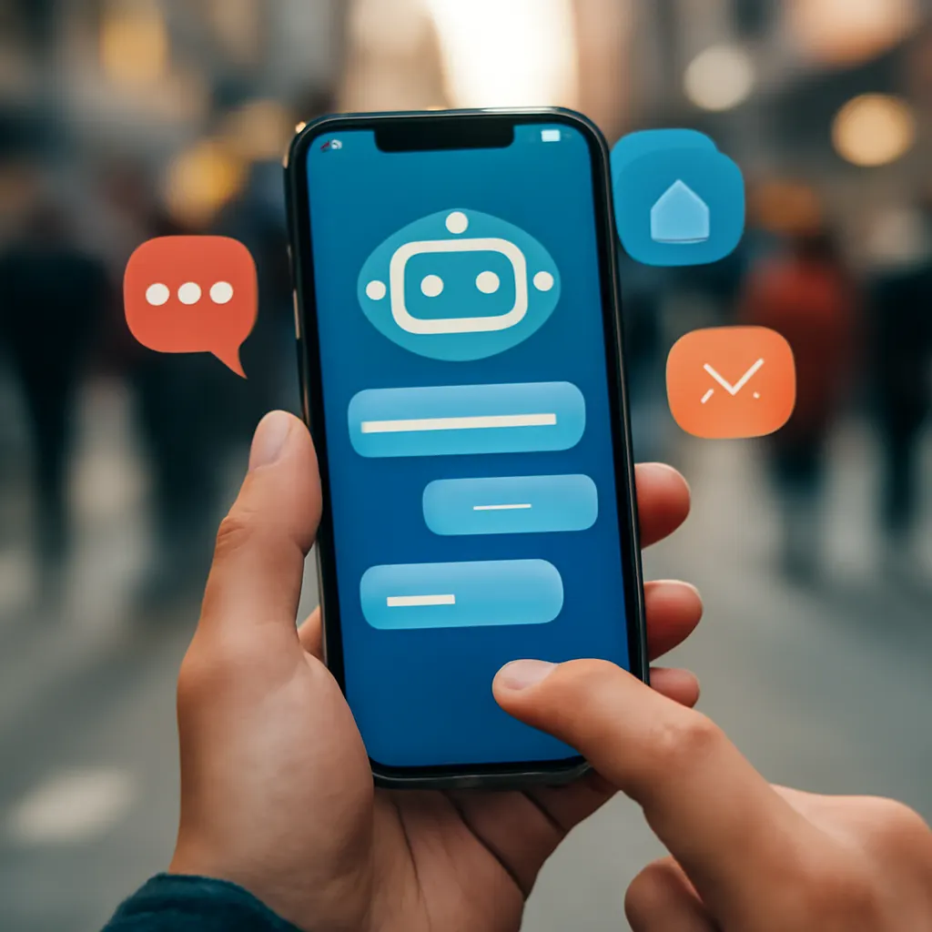 Person interacting with AI chatbot on smartphone