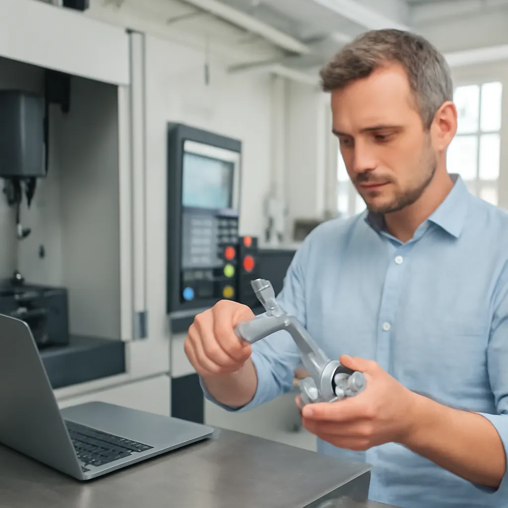 Ein Unternehmer inspiziert eine CNC-Maschine.