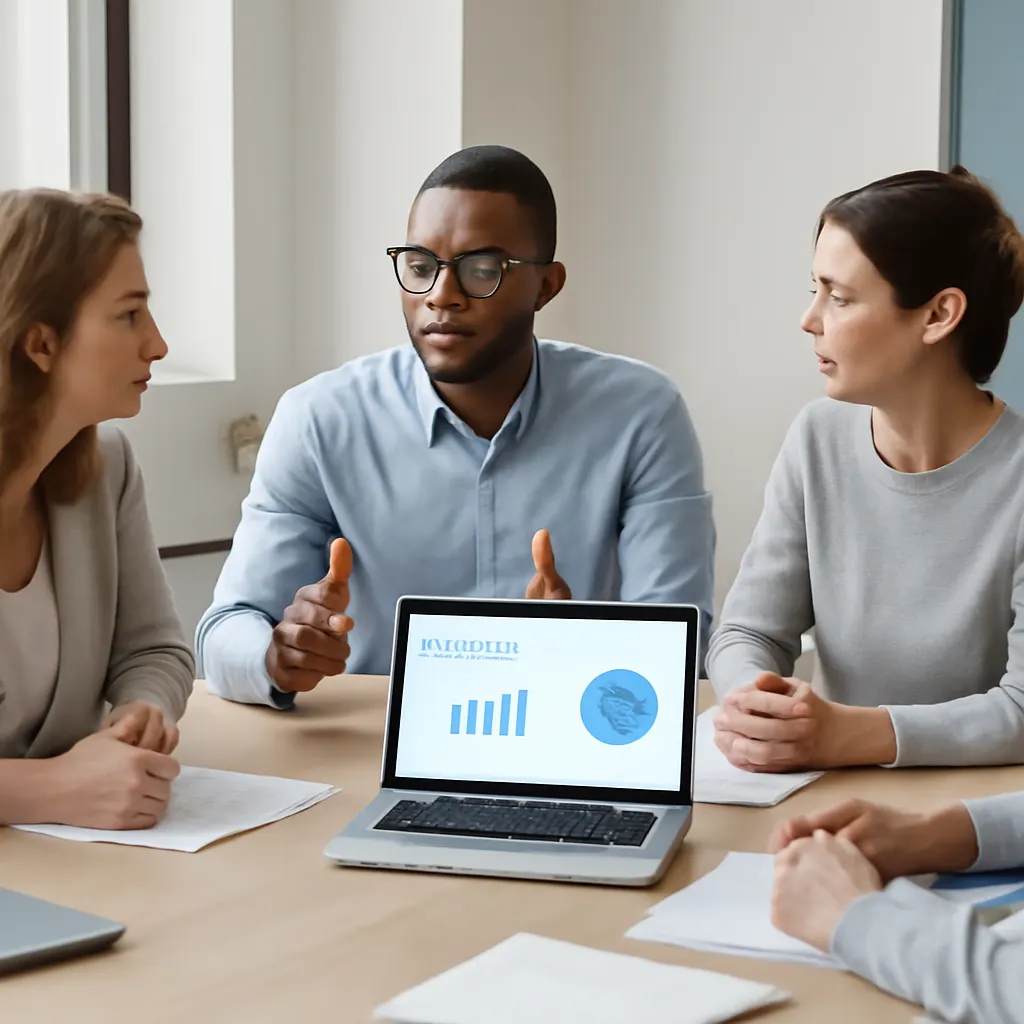 Ein Team diskutiert Strategien in einem modernen Büro.