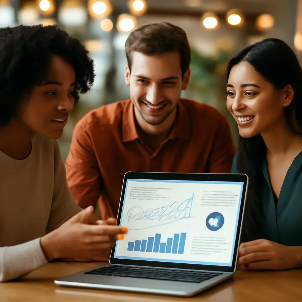 Pracownicy omawiają strategię biznesową w przestrzeni coworkingowej.